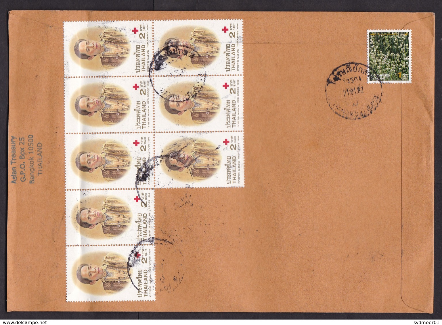 Thailand: Airmail Cover To Netherlands, 23 Stamps, Red Cross, Person, History, Flowers (minor Crease) - Thailand