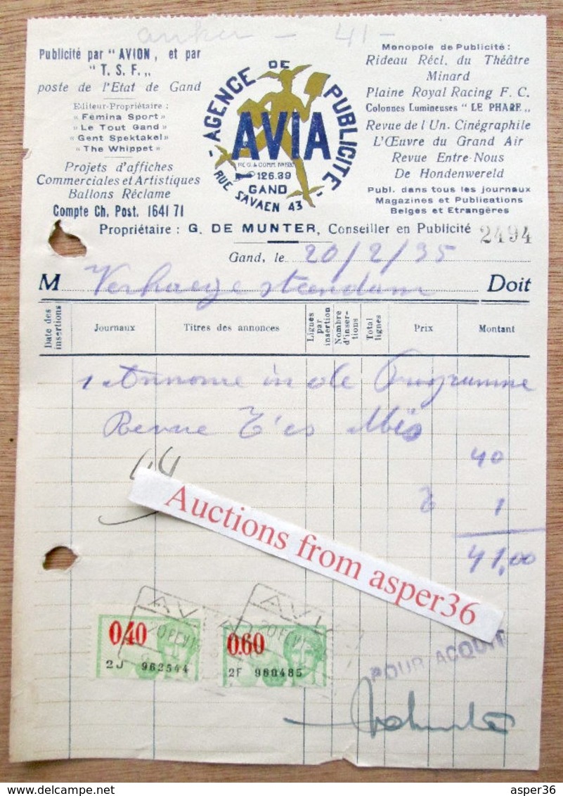 Agence De Publicité "Avia" Publicité Par Avion Et Par TSF, Savaanstraat,  Gent 1935 - 1900 – 1949