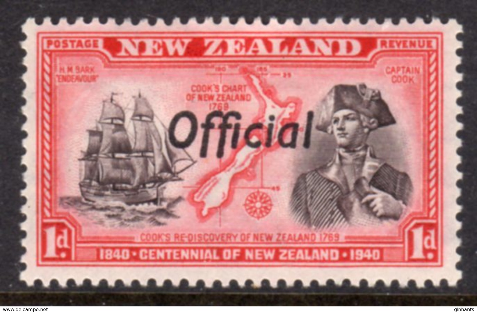 NEW ZEALAND - 1940 CENTENNIAL SHIP 1d STAMP WMK W98 O/P OFFICIAL FINE MOUNTED MINT MM * SG O142 - Neufs