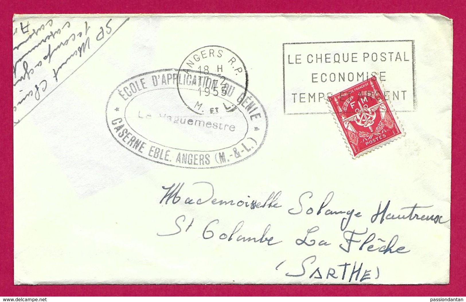 Enveloppe Datée De 1955 - Tampon École D'Application Du Génie - Caserne Eblé à Angers - Lettres & Documents