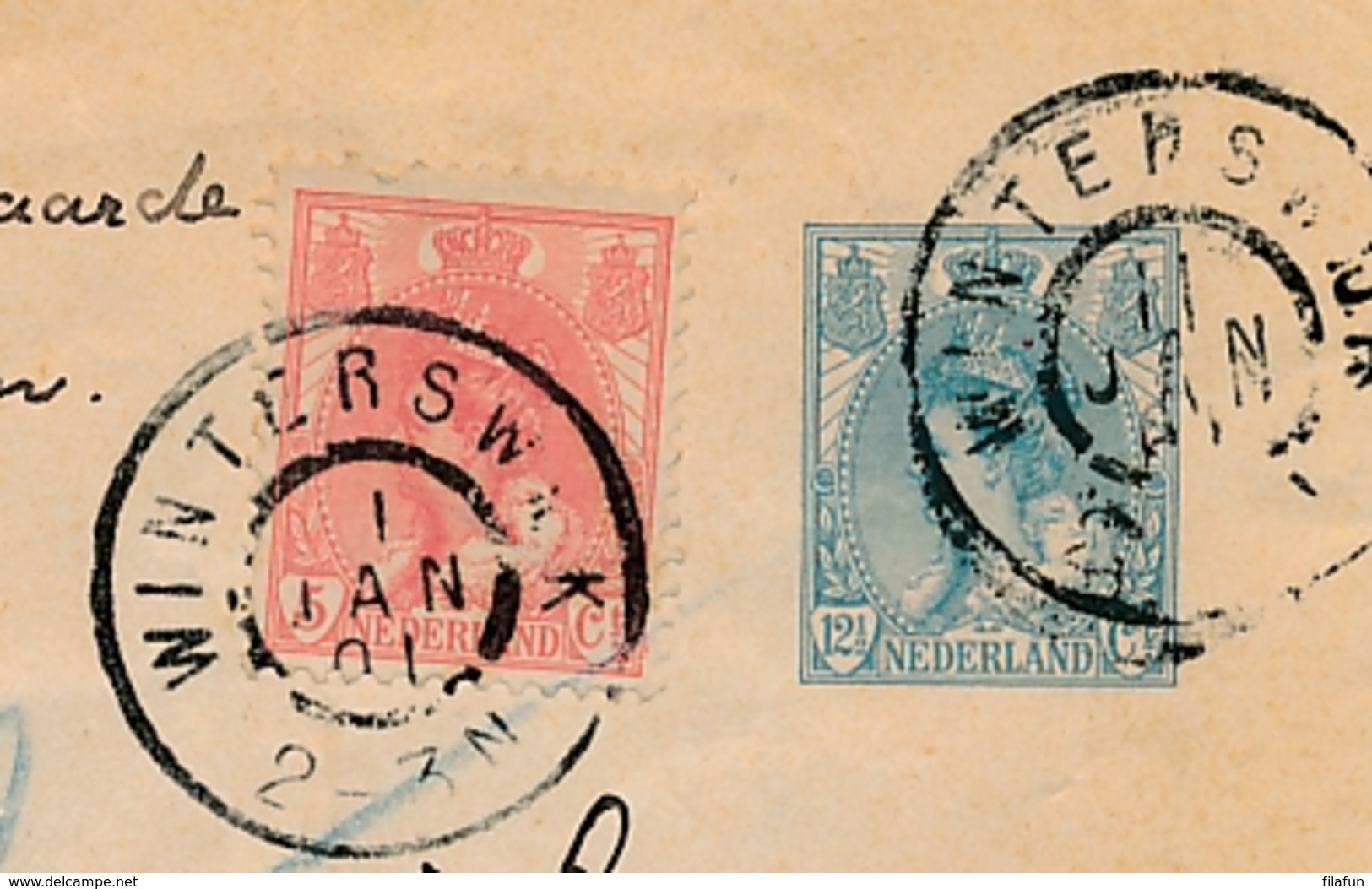 Nederland - 1901 - 12,5 Cent Bontkraag, Envelop G9b + 5 Cent Met Aangegeven Waarde En Roze R-strook Van GR Winterswijk - Postwaardestukken