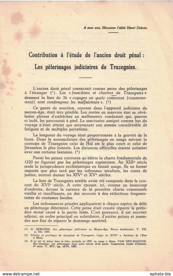 Trazegnies, Les Pèlerinages Judiciaire De Trazenies. Léonce Deltenre. (4 Pages) - Autres & Non Classés