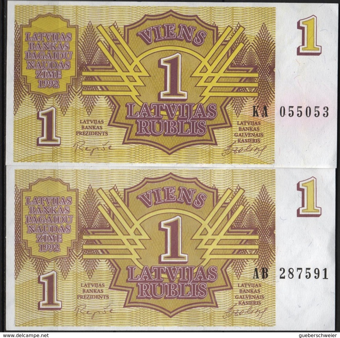 B 68 - LETTONIE 2 Billets De 1992 De 1 Rubli Diff. De Teintes Neufs 1er Choix - Lettonia