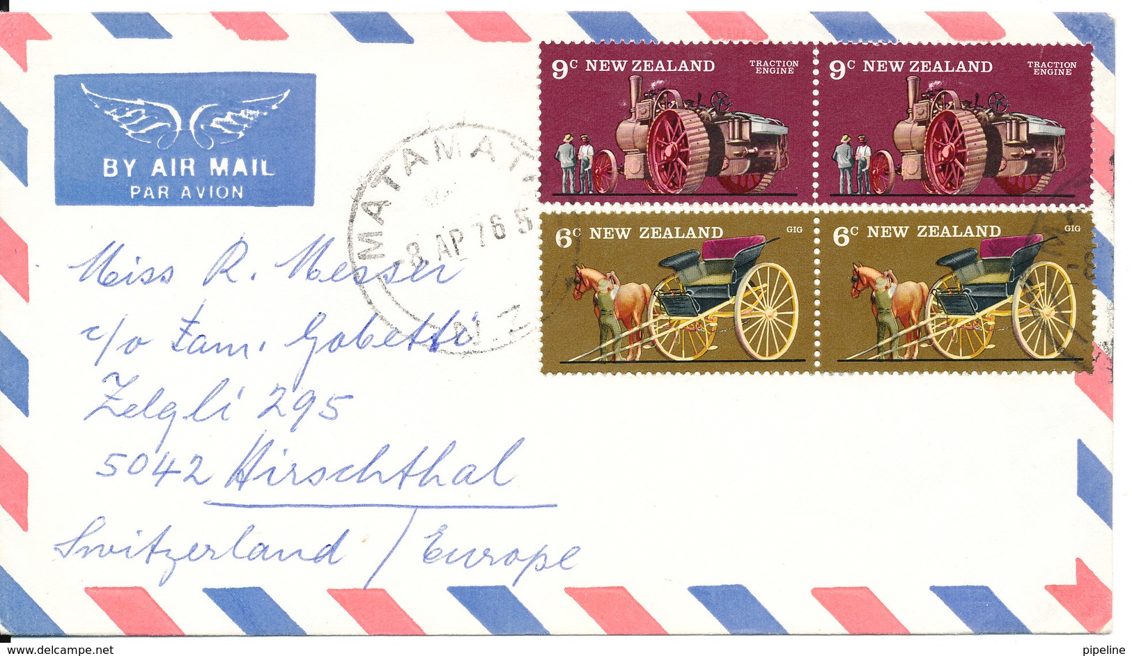 New Zealand Air Mail Cover Sent To Switzerland Matamata 3-4-1976 - Poste Aérienne