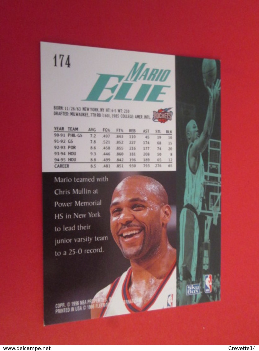 1201-1225 : TRADING CARD BASKET SKYBOX NBA : N° 174 MARIO ELIE - Autres & Non Classés