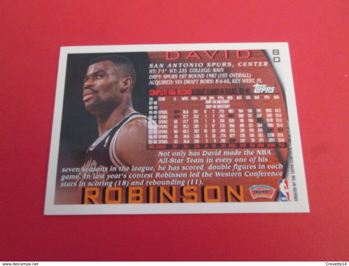 1201-1225 : TRADING CARD BASKET TOPPS NBA : N°80 DAVID ROBINSON - Autres & Non Classés