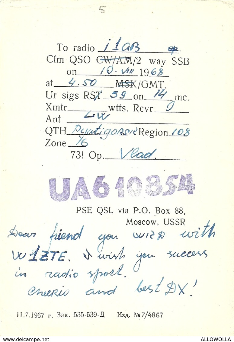2498 "1917-1967 - FROM UA610854 " CART.ORIG.SPED. - Radio Amatoriale