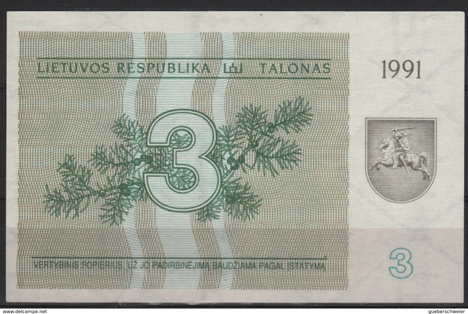 B 72 - LITUANIE Billet De 3 Talonas De 1991 état Neuf - Lituania