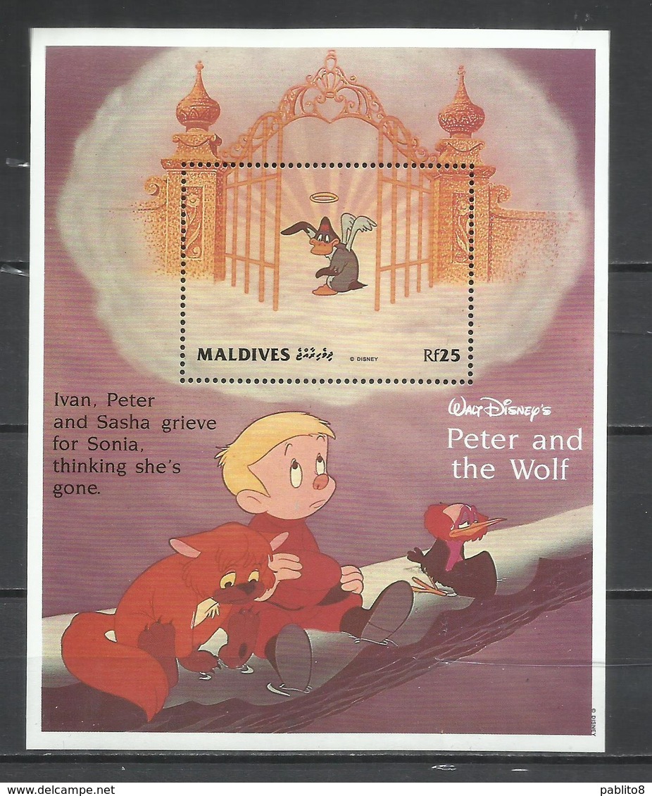 MALDIVES MALDIVE 1993 WALT DISNEY PETER AND THE WOLF BLOCK SHEET BLOCCO FOGLIETTO MNH - Maldive (1965-...)