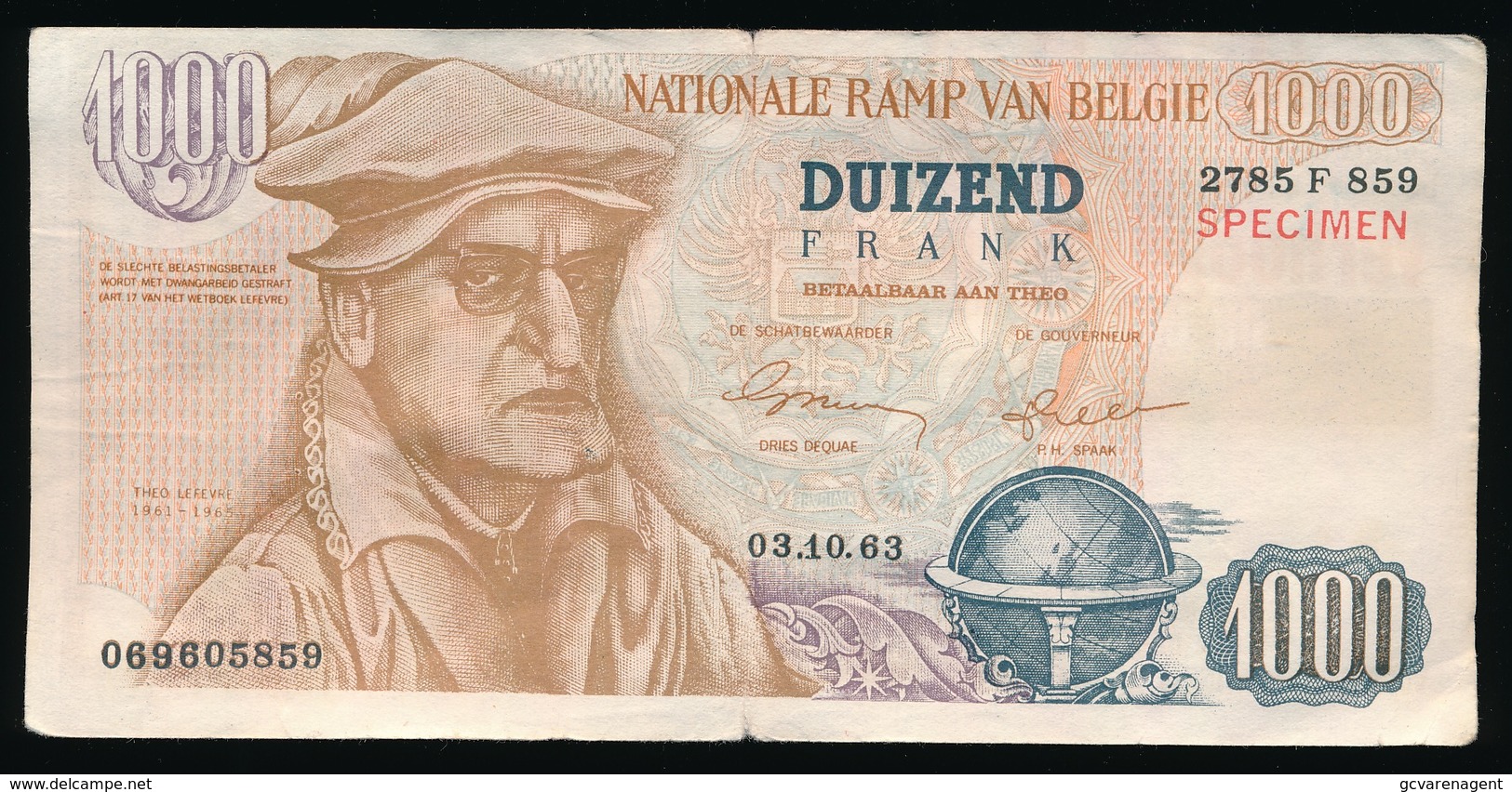 FAKE BILJET VAN 1000 FRANK - NATIONALE RAMP VAN BELGIE    _ 2 SCANS - 1000 Francs