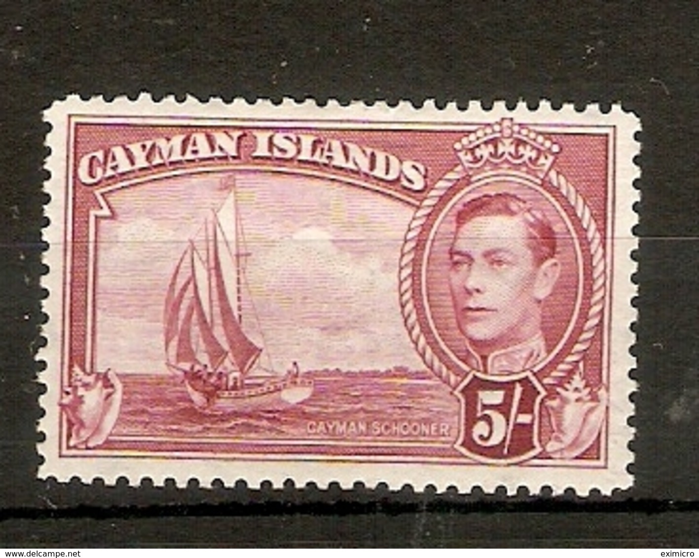 CAYMAN ISLANDS 1938 5s CARMINE - LAKE SG 125 LIGHTLY MOUNTED MINT Cat £45 - Cayman Islands