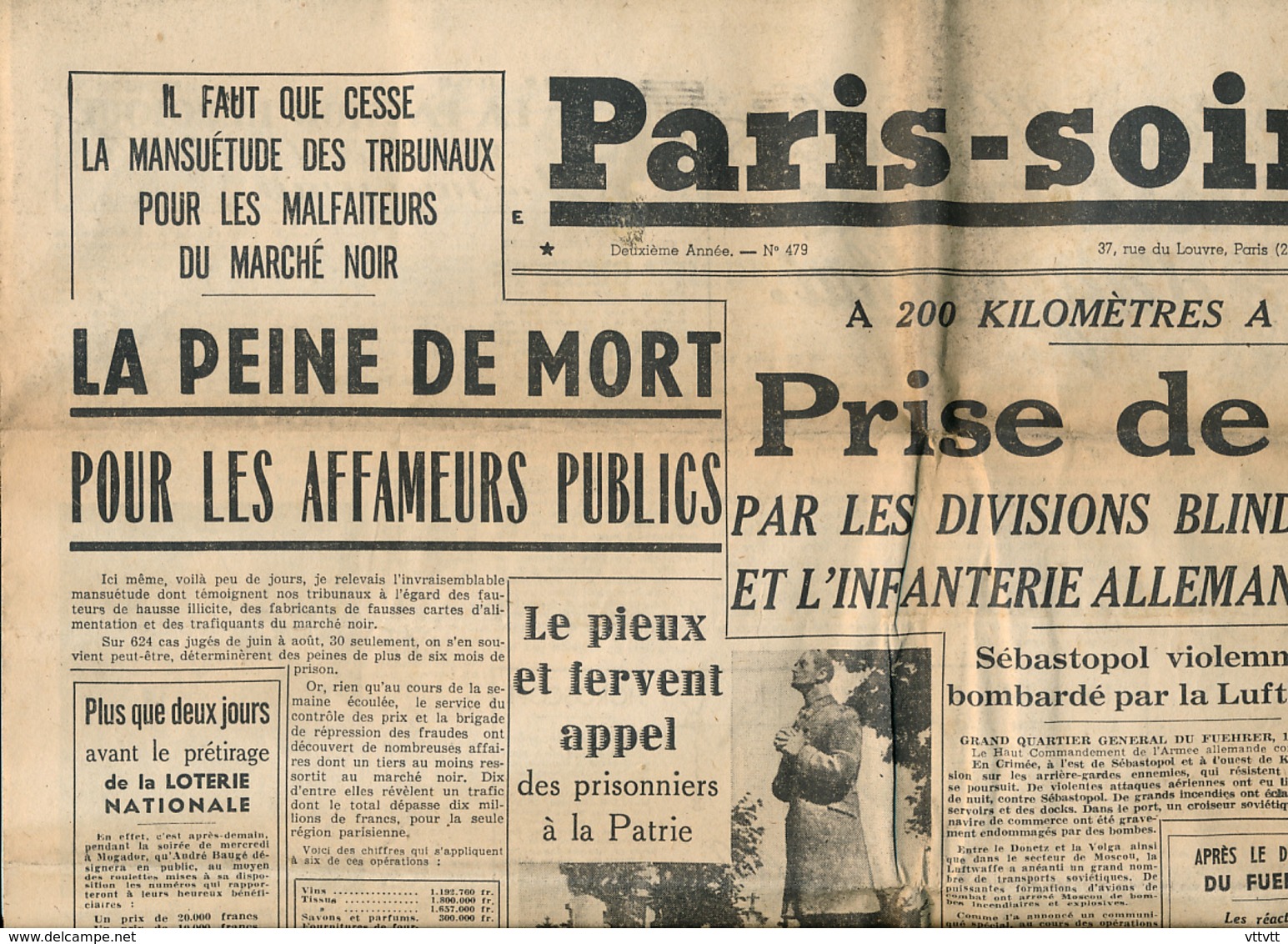 PARIS-SOIR, N° 479, Mardi 11 Novembre 1941, Peine De Mort, Prise De Tichvin, Marais Poitevin, Coulon, Sébastopol... - Autres & Non Classés