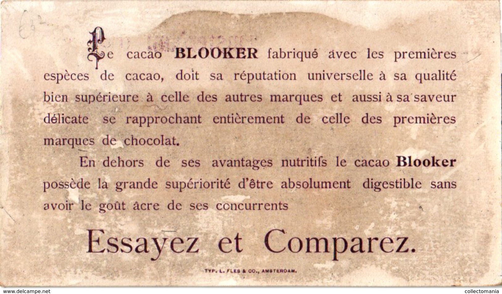 5 chromo cards 1870 à 1890,  Cacao Cocoa Chocolade chocolate Blooker HORIZONTAL RR , very good superb litho quality