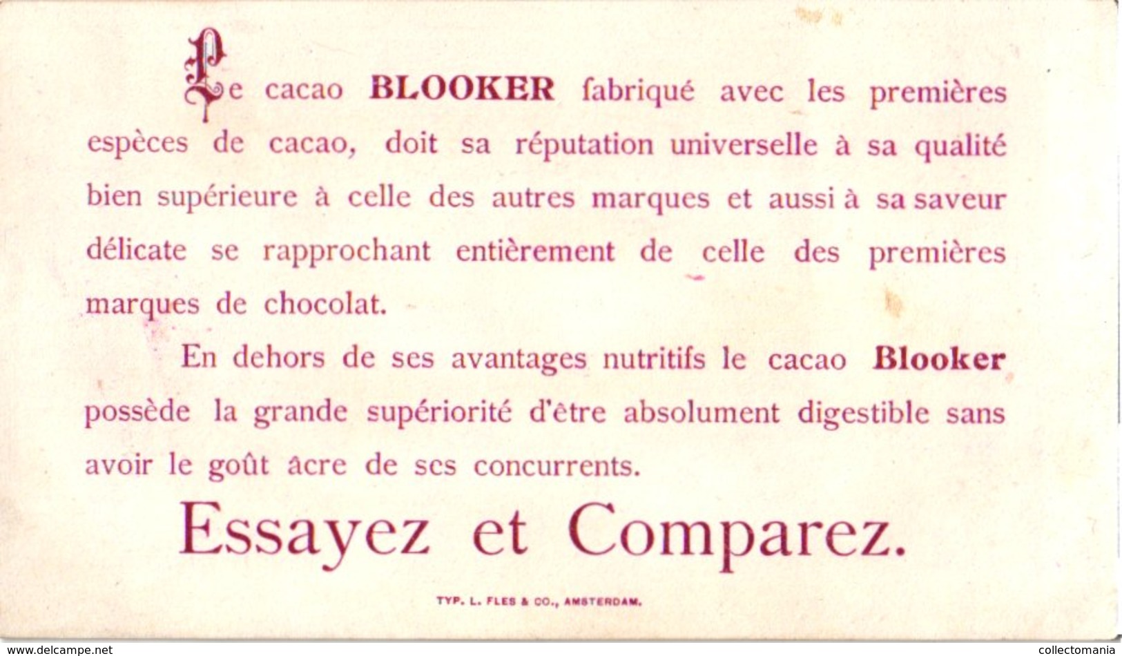 5 chromo cards 1870 à 1890,  Cacao Cocoa Chocolade chocolate Blooker HORIZONTAL RR , very good superb litho quality