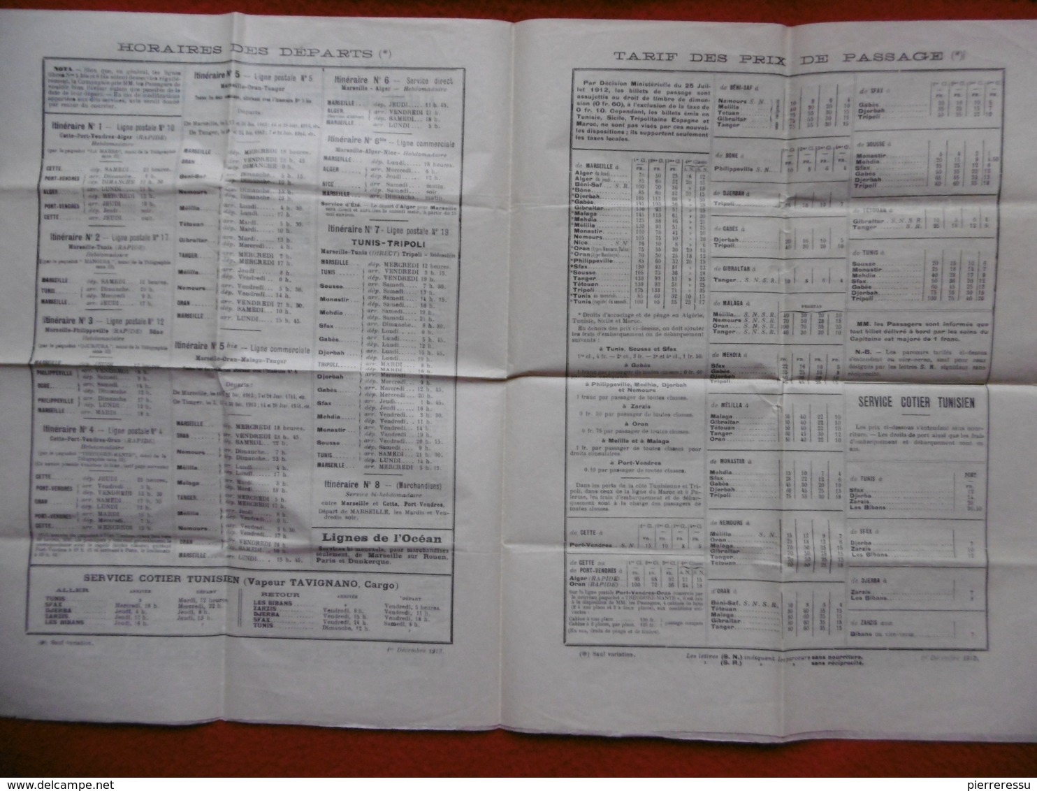 COMPAGNIE DE NAVIGATION MIXTE Cie TOUACHE HORAIRES 1913 PAQUEBOTS POSTE FRANCAISE - Monde