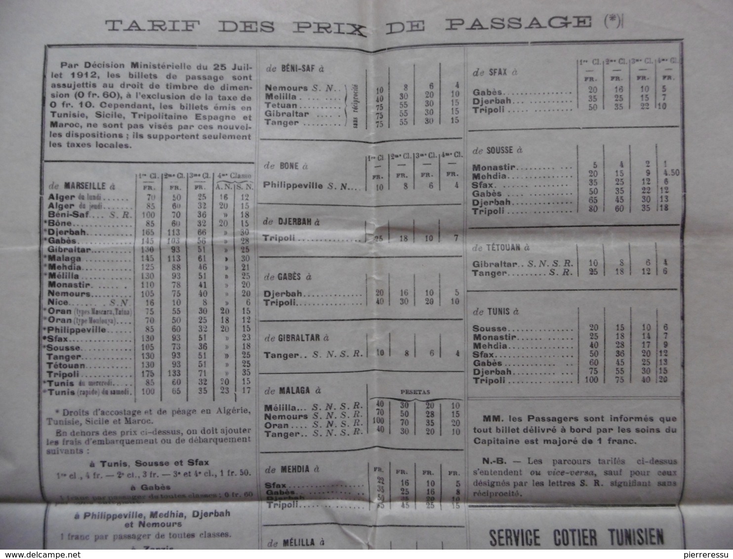 COMPAGNIE DE NAVIGATION MIXTE Cie TOUACHE HORAIRES 1913 PAQUEBOTS POSTE FRANCAISE - Monde