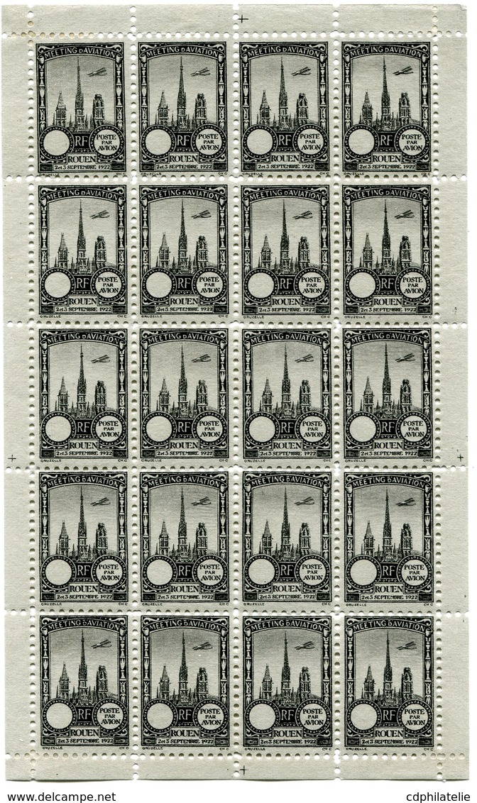 FRANCE MEETING DE ROUEN EPREUVE DE 20 TIMBRES EN NOIR SANS LA VALEUR DENTELES NEUFS ** / *  AVEC CERTIFICAT CALVES - Aviation