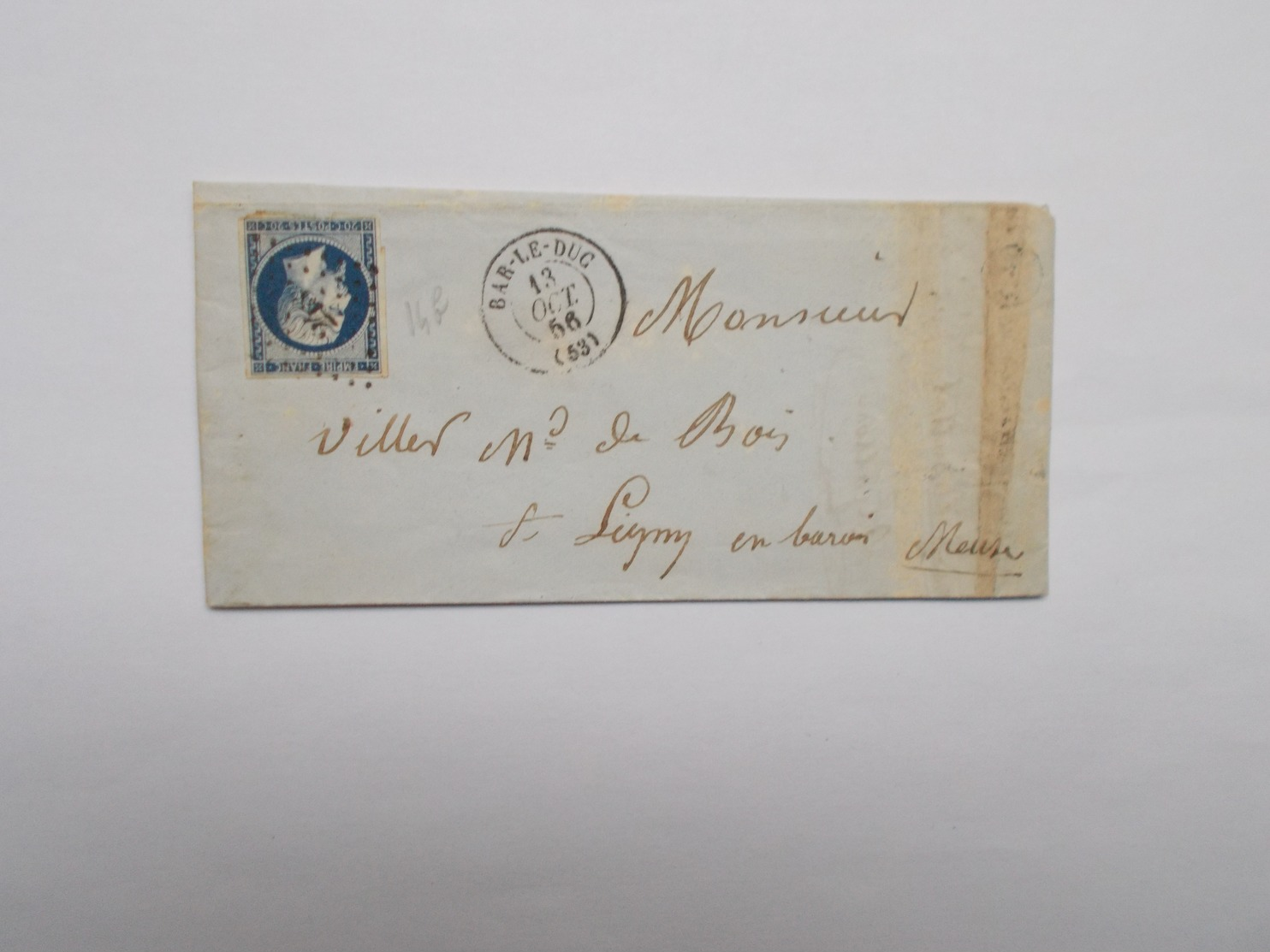 TIMBRE SUR LETTRE 20 C BLEU - 1853-1860 Napoléon III