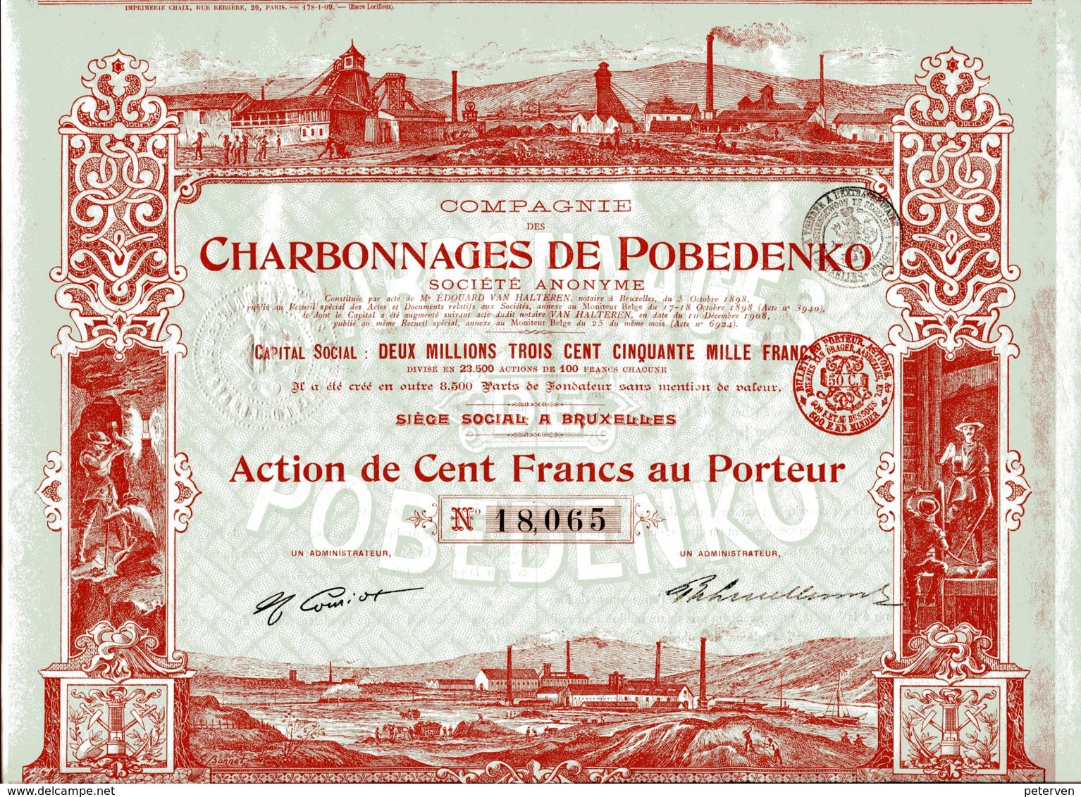 CHARBONNAGES De POBEDENKO; Action De 100 Francs - Russie