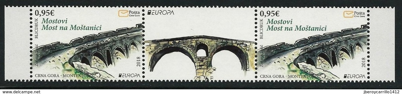 MONTENEGRO/  CRNA  GORA -EUROPA 2018 - "PUENTES.- BRIDGES - BRÜCKEN - PONTS" -  HORIZONTAL GUTTER PAIR - 2018