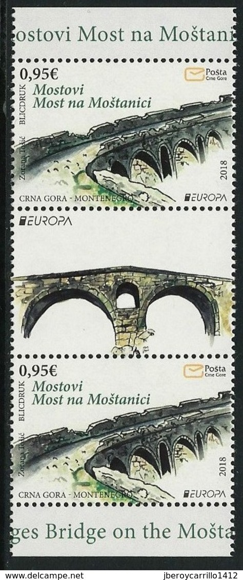 MONTENEGRO/  CRNA  GORA -EUROPA 2018 - "PUENTES.- BRIDGES - BRÜCKEN - PONTS" - VERTICAL GUTTER PAIR - 2018