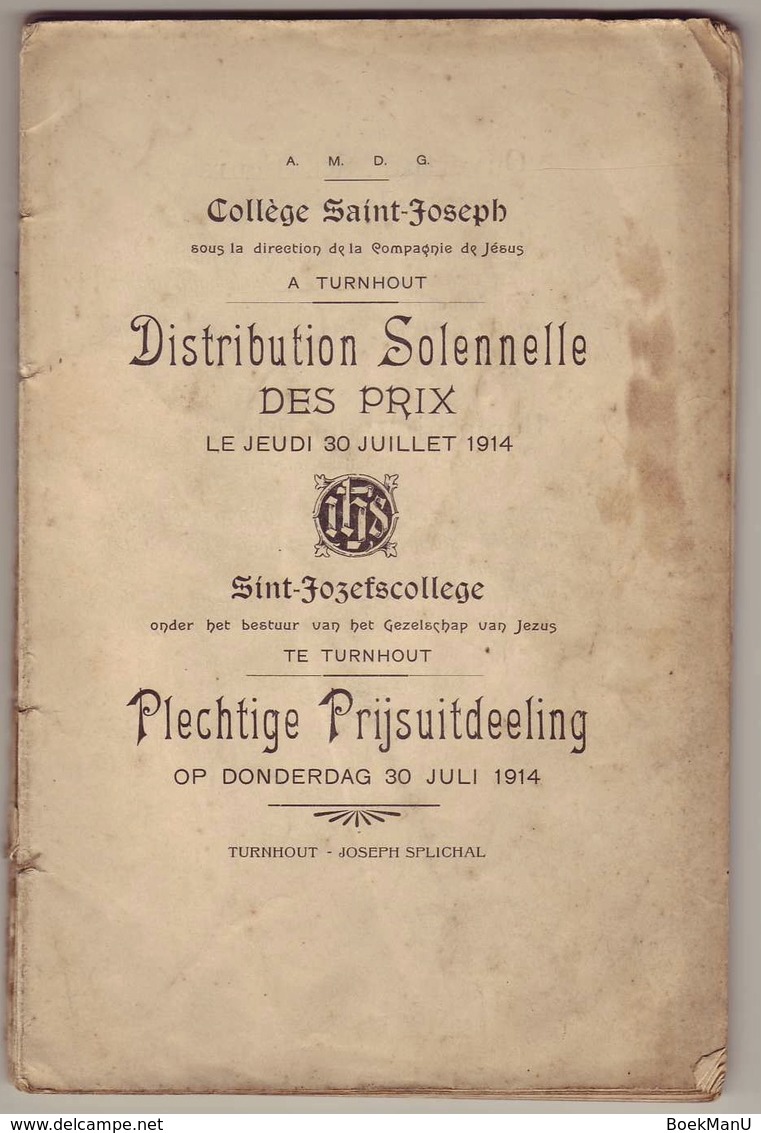 Palmares, Sint-Jozefscollege Turnhout 1914 - Diplômes & Bulletins Scolaires