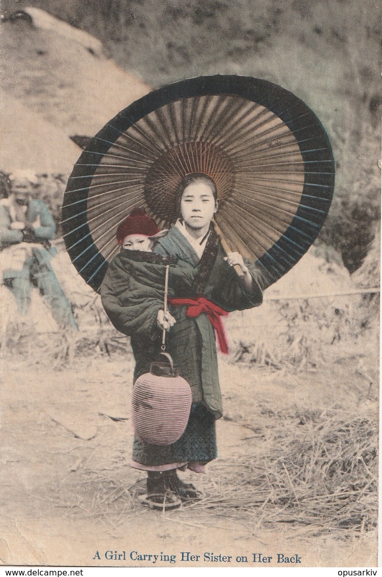 A Girl Carrying Her Sister On Her Back Asian Woman - Japan - Asie