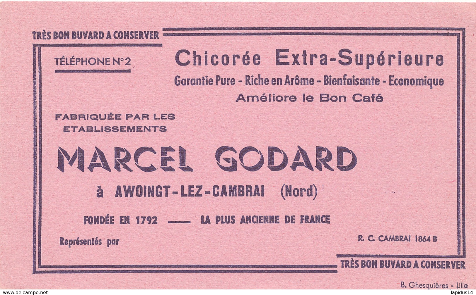 BU 1607-/  BUVARD    CHICOREE  MARCEL GODARD  AWOINGT LEZ CAMBRAI - Café & Thé