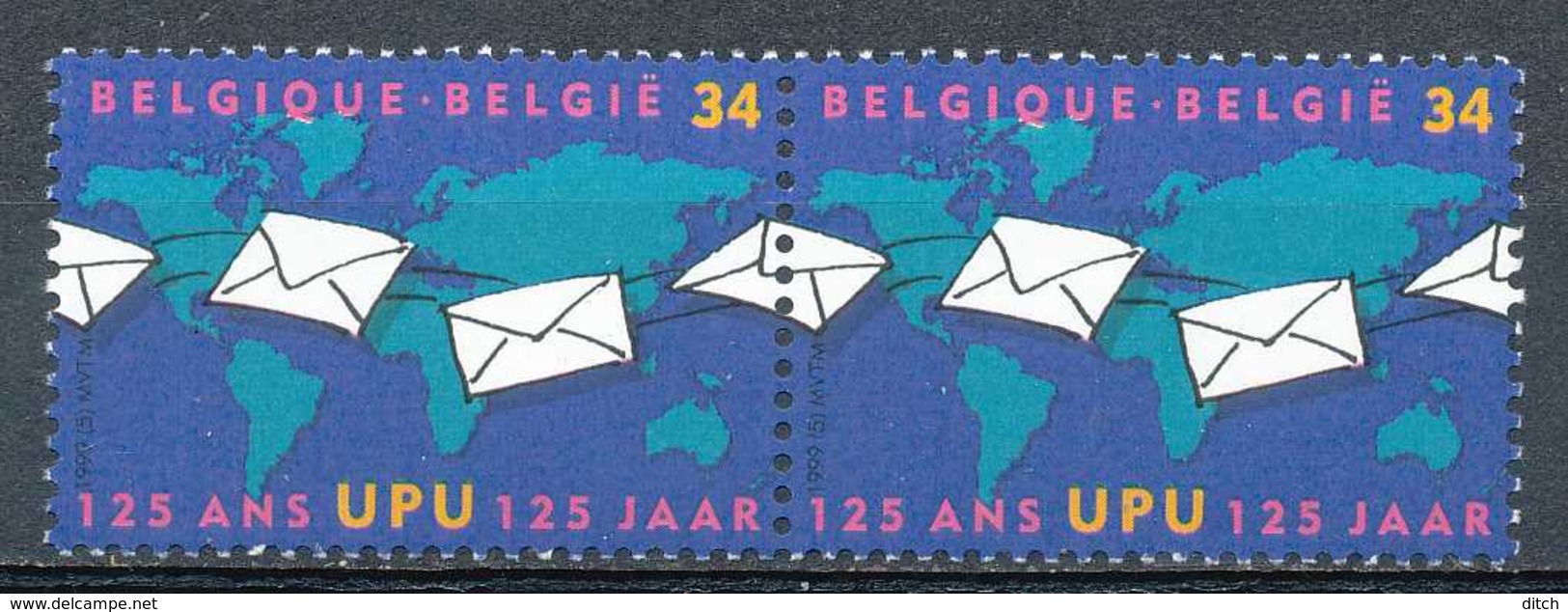 D - [154035][2814] Belgique 1999, 125 Ans De L'UPU, Paire Horizontale, Union Postale Universelle, Le Courrier, SNC - U.P.U.