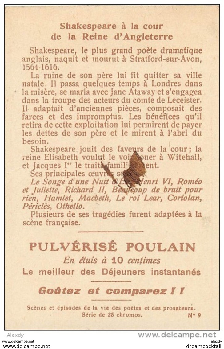 Chromo Chocolat POULAIN * Shakespeare à La Cour De La Reine D'Angleterre * Série N°9 Sur 25 Sujets - Poulain