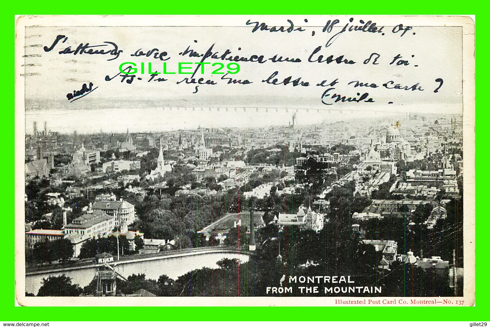 MONTRÉAL, QUÉBEC - VIEW OF MONTREAL FROM THE MOUNTAIN - TRAVEL IN 1904 - UNDIVIDED BACK - ILLUSTRATED POST CARD CO - - Montreal