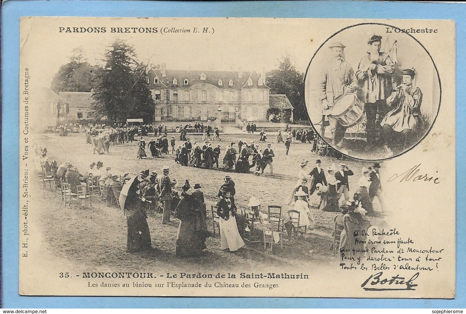 Moncontour (22) Le Pardon De La Saint-Mathurin Danses Au Biniou Esplanade Du Château Des Granges Botrel Orchestre 1903 - Loudéac