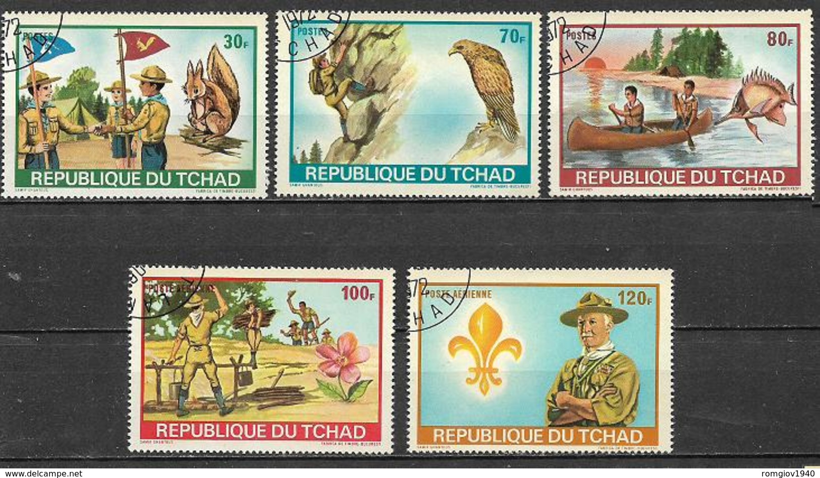 TCHAD  1972  SCOUTS SOGGETTI DIVERSI YVERT. 258-260+POSTA AEREA 120-121  USATA VF - Ciad (1960-...)