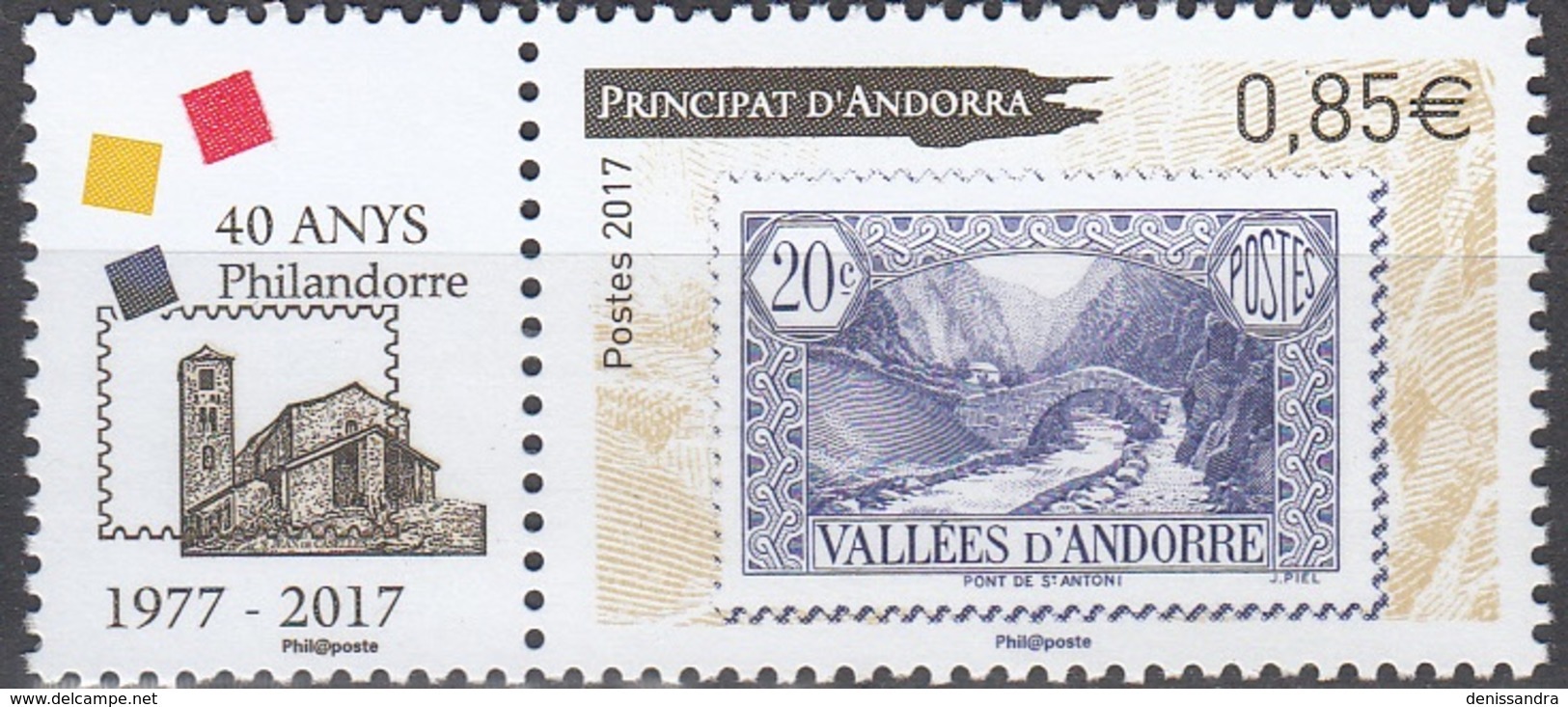 Andorre Français 2017 40 Ans Philandorre Timbre Sur Timbre Neuf ** - Nuevos