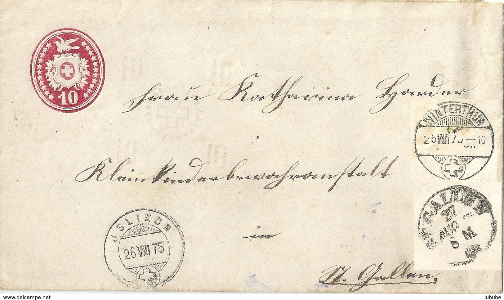 Tübli Brief 24  Jslikon - Winterthur - St.Gallen               1875 - Stamped Stationery