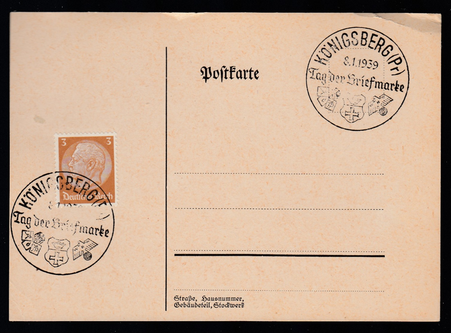 Deutsches Reich Karte Ungelaufen Sonderstempel 1939 Königsberg Lot 491D - Maschinenstempel (EMA)