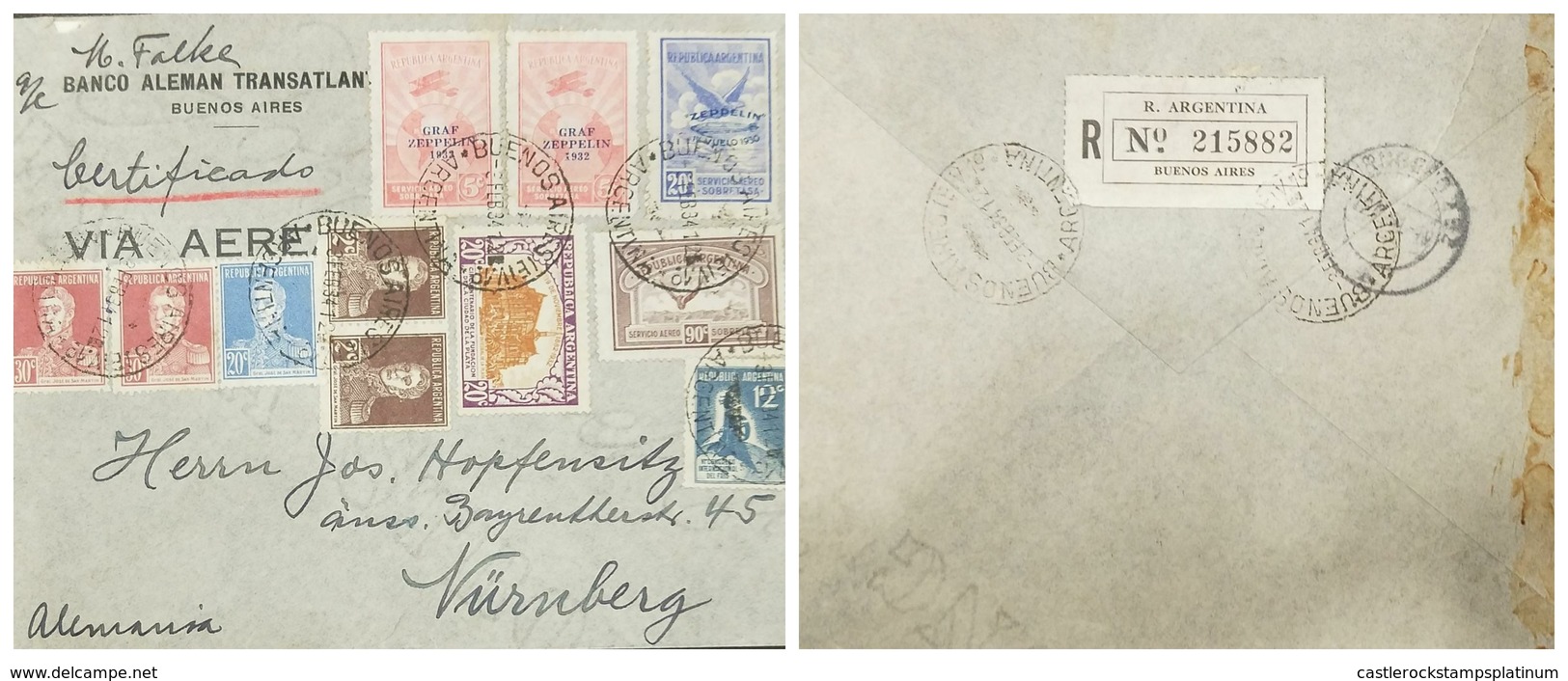 O) 1934 ARGENTINA, OVERPRINTED  GRAF ZEPPELIN 1932 IN SC C35 5c- SC C20 20c, WINGS CROSS THE SEA SC C14 90c, REFRIGERATI - Covers & Documents