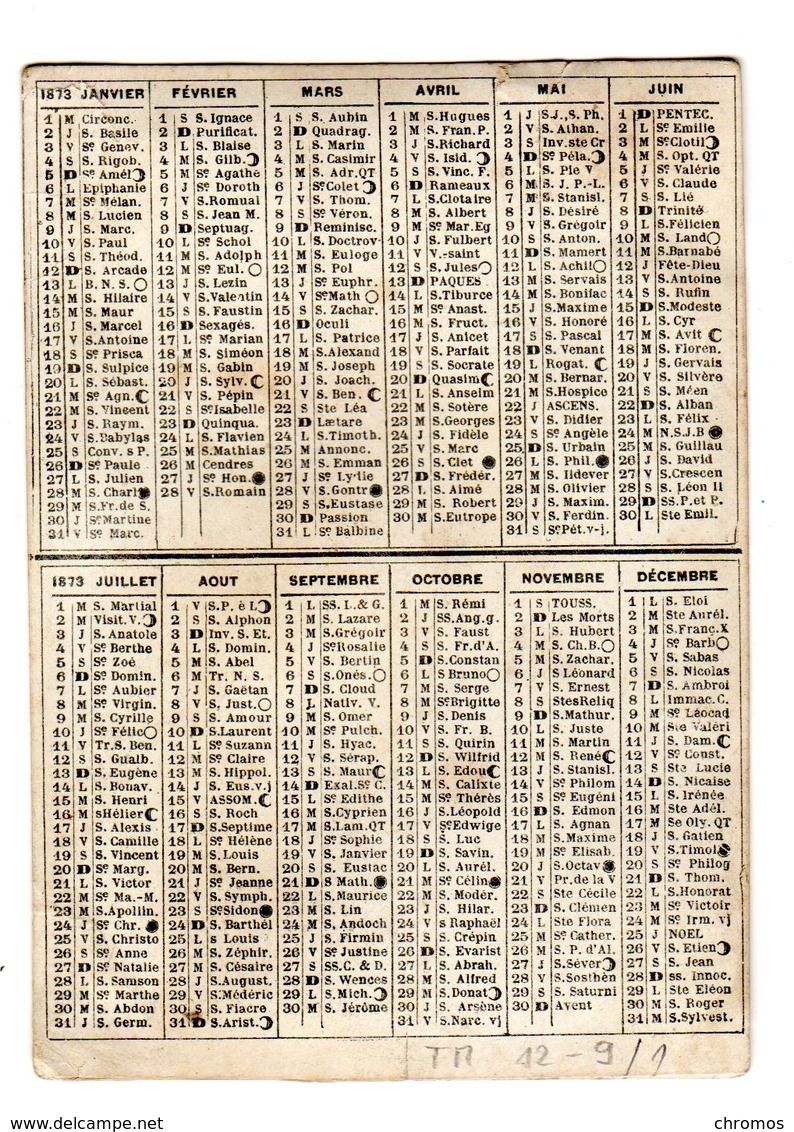 Chromo Imp. Testu & Massin 12-9, Fille Avec Calendrier 1873, Bar Le Duc - Autres & Non Classés