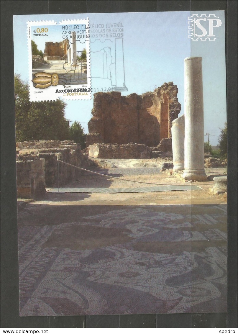 Postal Máximo Ruínas Milreu Estoi Algarve Portugal Roman Rovine Ruines Romaines Archeology Archéologie Maximum Maxicard - Archeologia