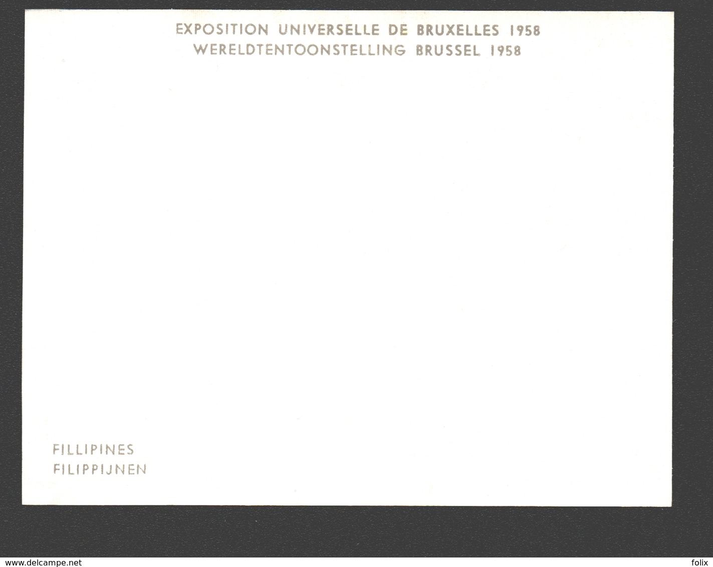 Exposition Universelle / Wereldtentoonstelling Expo 58 - Petit Format 9,9 X 7,4 Cm - Fillipines / Filippijnen - Expositions Universelles