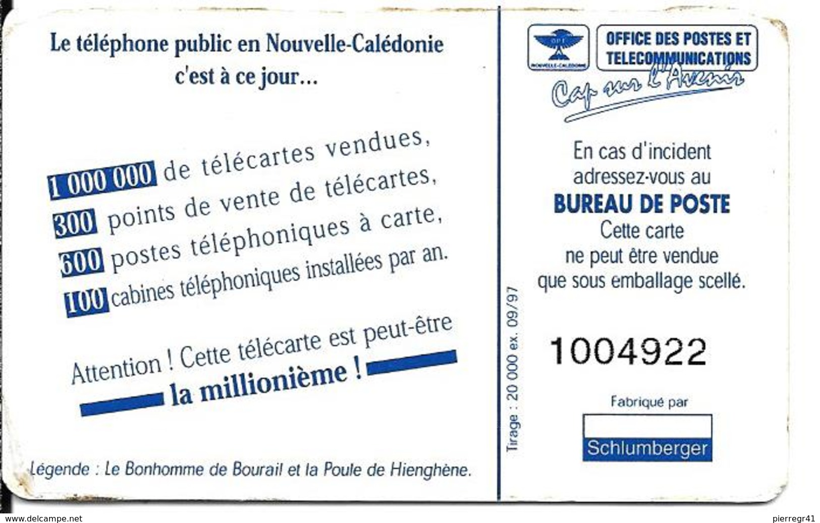 CARTE-PUCE°-NOUVELLE-CALEDONIE-25U-NC51-SC8-La MILLIONIEME-Série 7 N° 1004922-20000Ex-UTILISE-TBE-RARE - Nouvelle-Calédonie