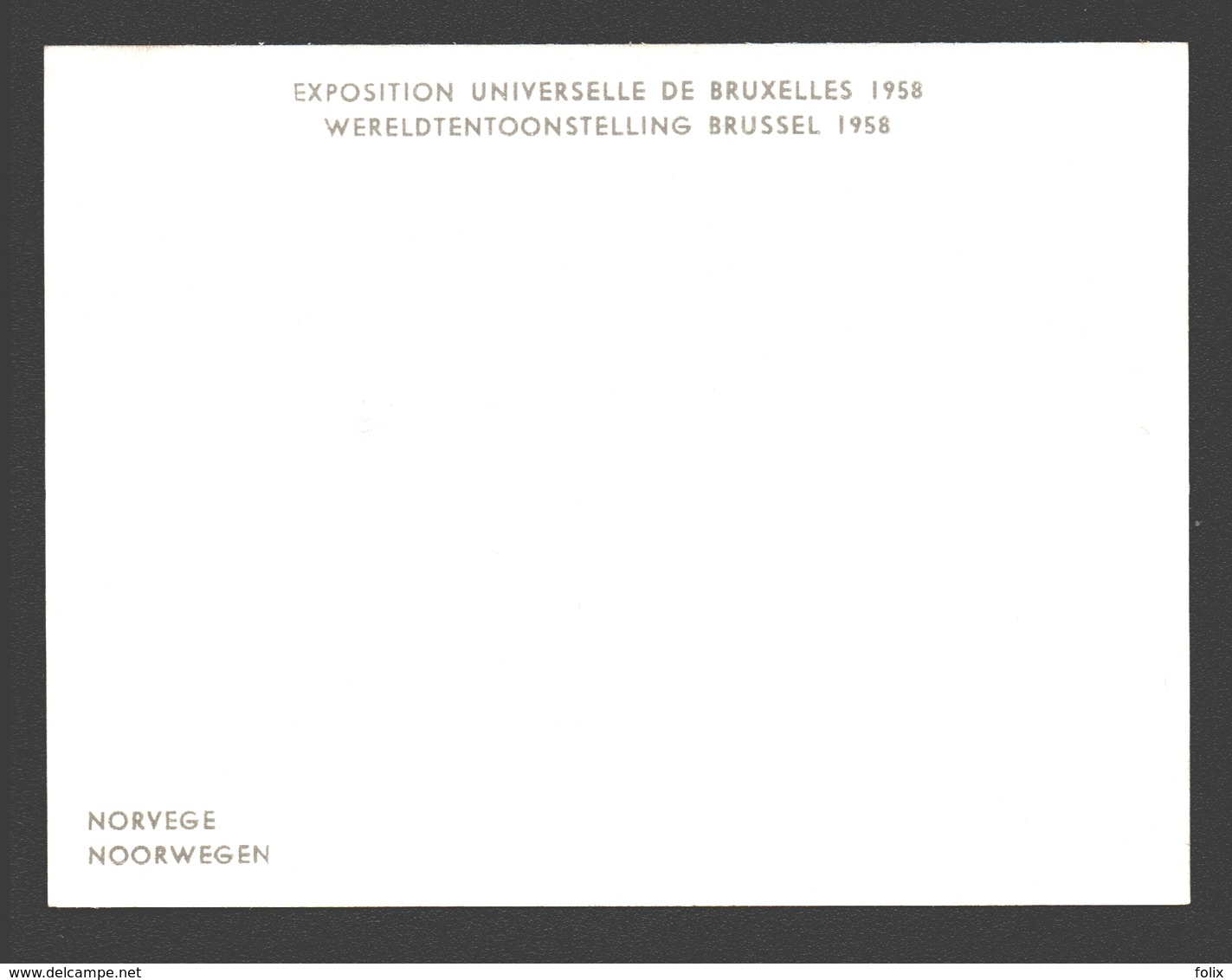 Exposition Universelle / Wereldtentoonstelling Expo 58 - Petit Format 9,9 X 7,4 Cm - Noorwegen / Norvège - Weltausstellungen