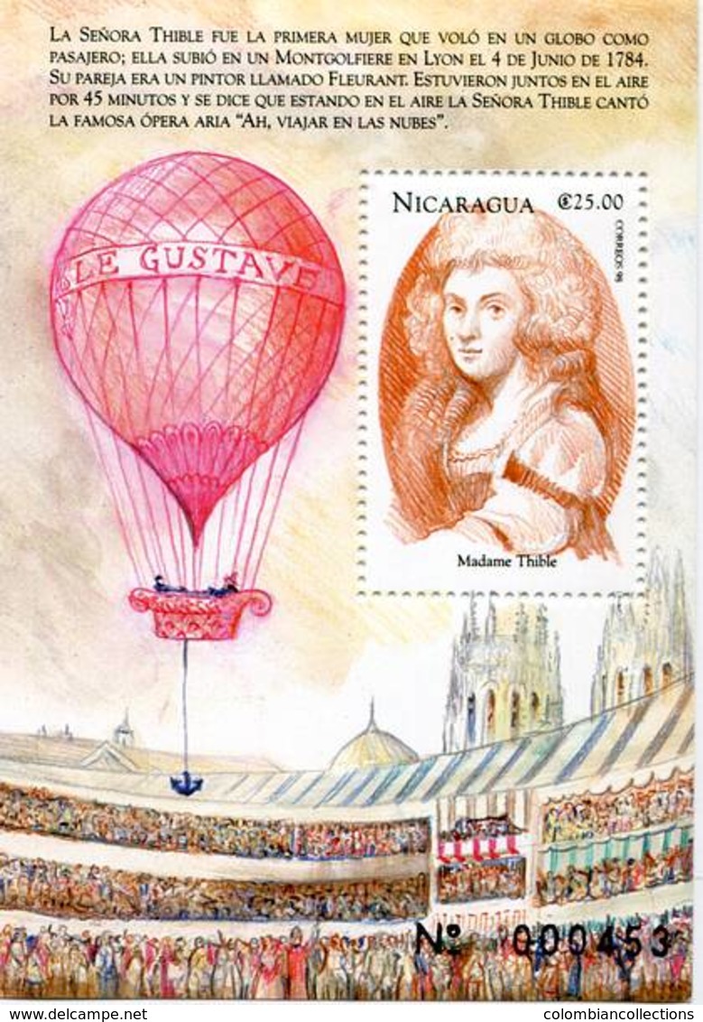 Lote A372B, Nicaragua, 1999, Hf, SS, La Vuelta Al Mundo En 20 Dias, Ballooning, Globo, Madame Thible - Nicaragua