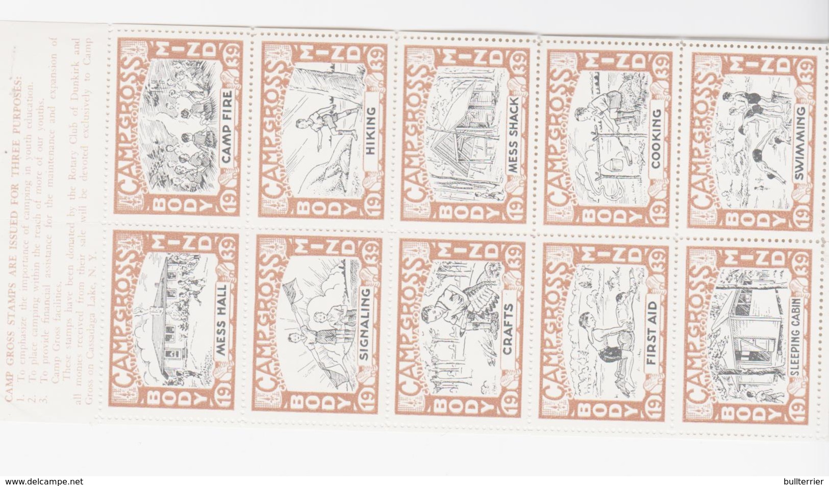 SCOUTS -  USA-  1939 - CAMP GROSS VIGNETTE SHEETLET OF 10 MNH , MOUNTED MARGIN - Unused Stamps