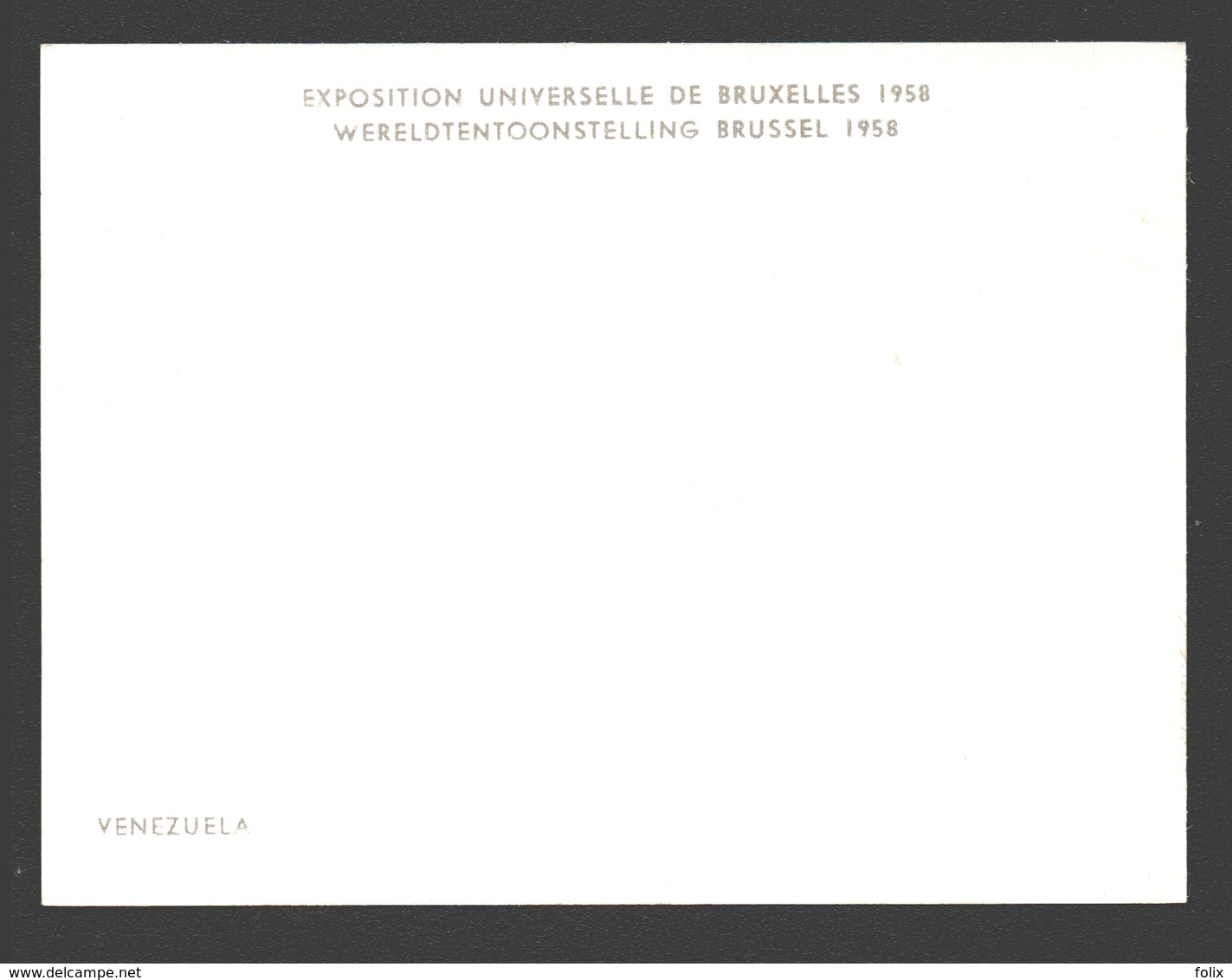 Exposition Universelle / Wereldtentoonstelling Expo 58 - Petit Format 9,9 X 7,4 Cm - Venezuela - Expositions Universelles