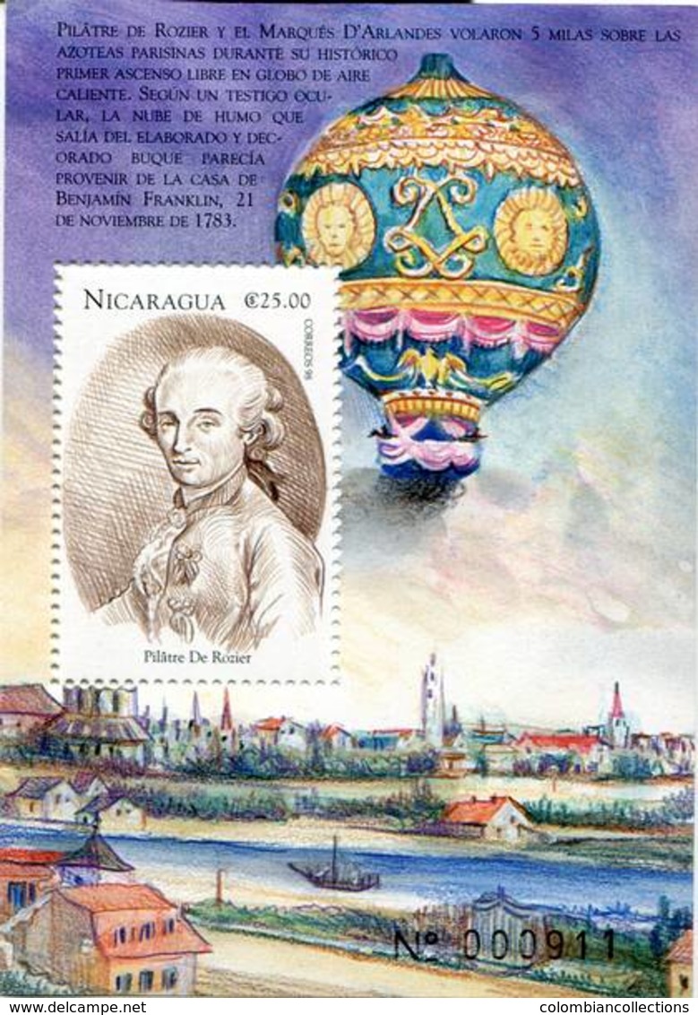 Lote A372a, Nicaragua, 1999, Hf, SS, La Vuelta Al Mundo En 20 Dias, Ballooning, Globo, Pilatre De Rozier - Nicaragua