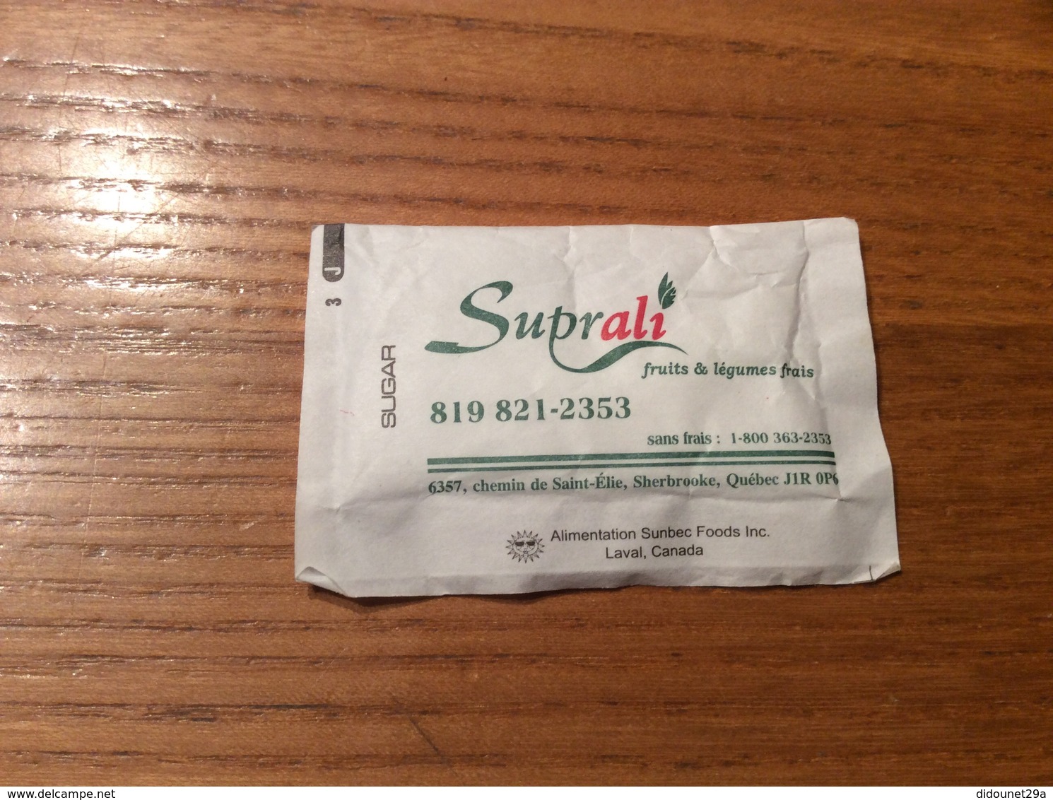 Sachet De Sucre * «Suprali (fruits Et Légumes) / AOF - Sunbec Foods Inc - Laval »CANADA - Sucres