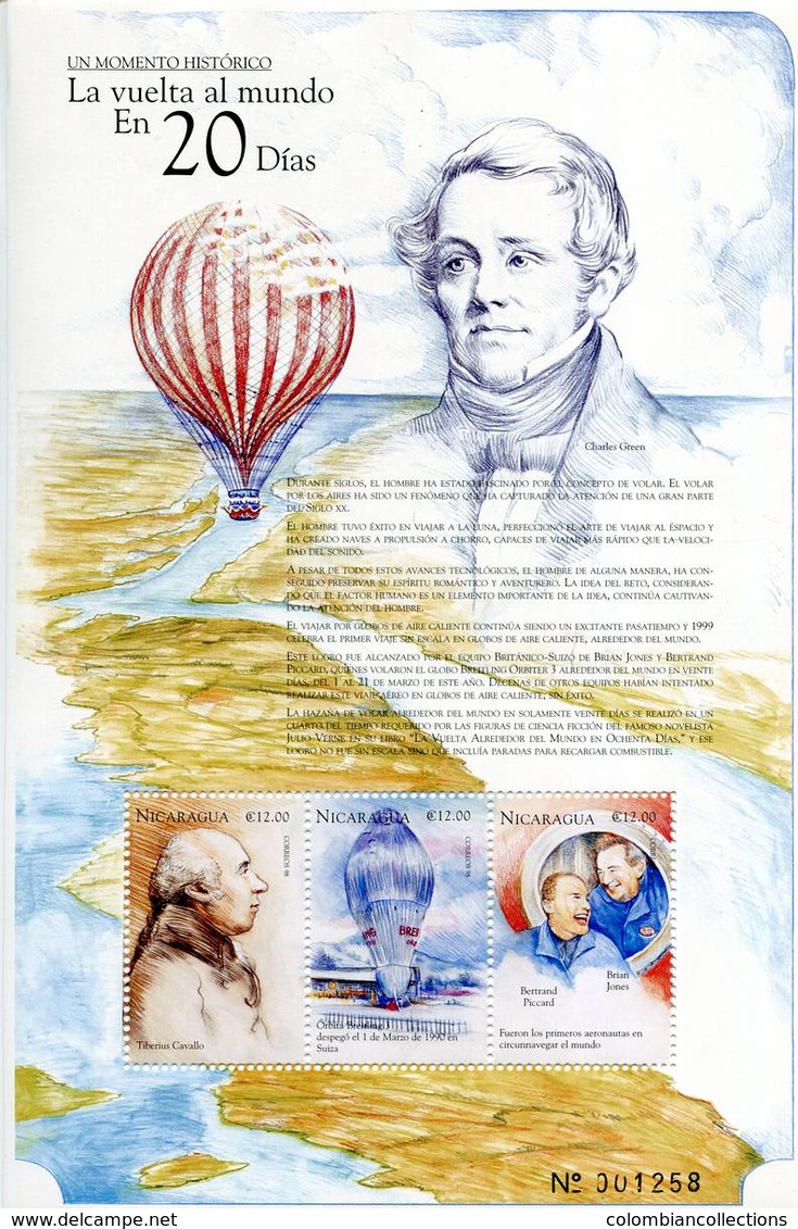 Lote 2295, Nicaragua, 1999, Hf, SS, La Vuelta Al Mundo En 20 Dias, Ballooning, Globo, Charles Green - Nicaragua