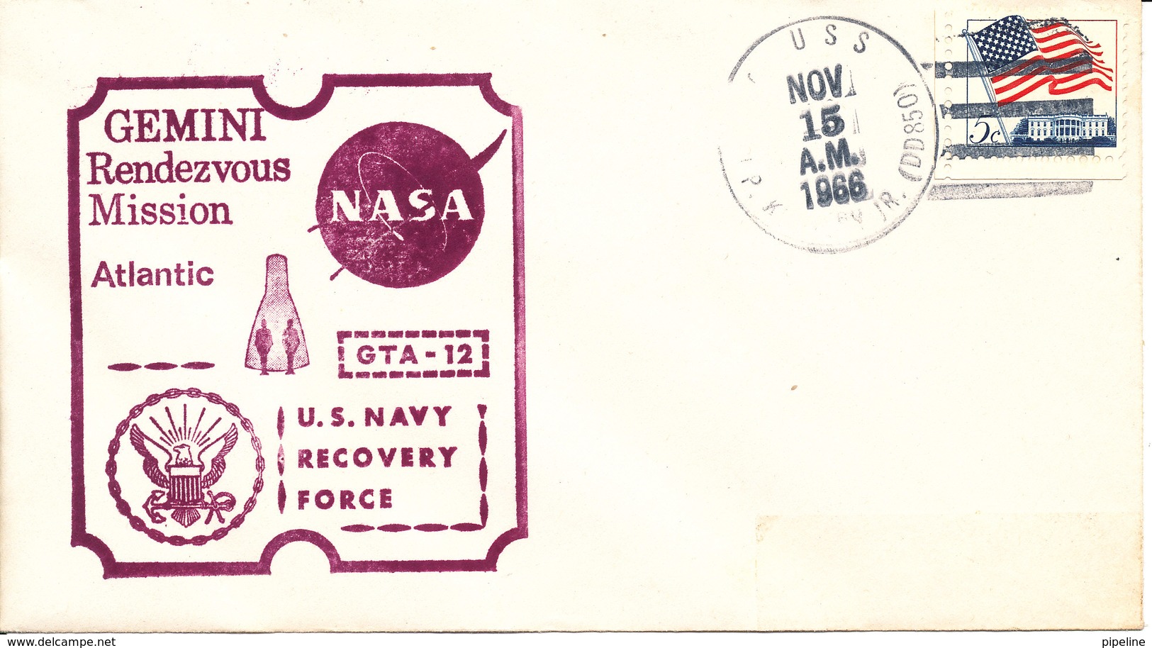 USA Cover Space Gemini Rendezvous Mission Atlantic GTA-12 U.S. Navy Recovery Force 15-12-1966 - Stati Uniti