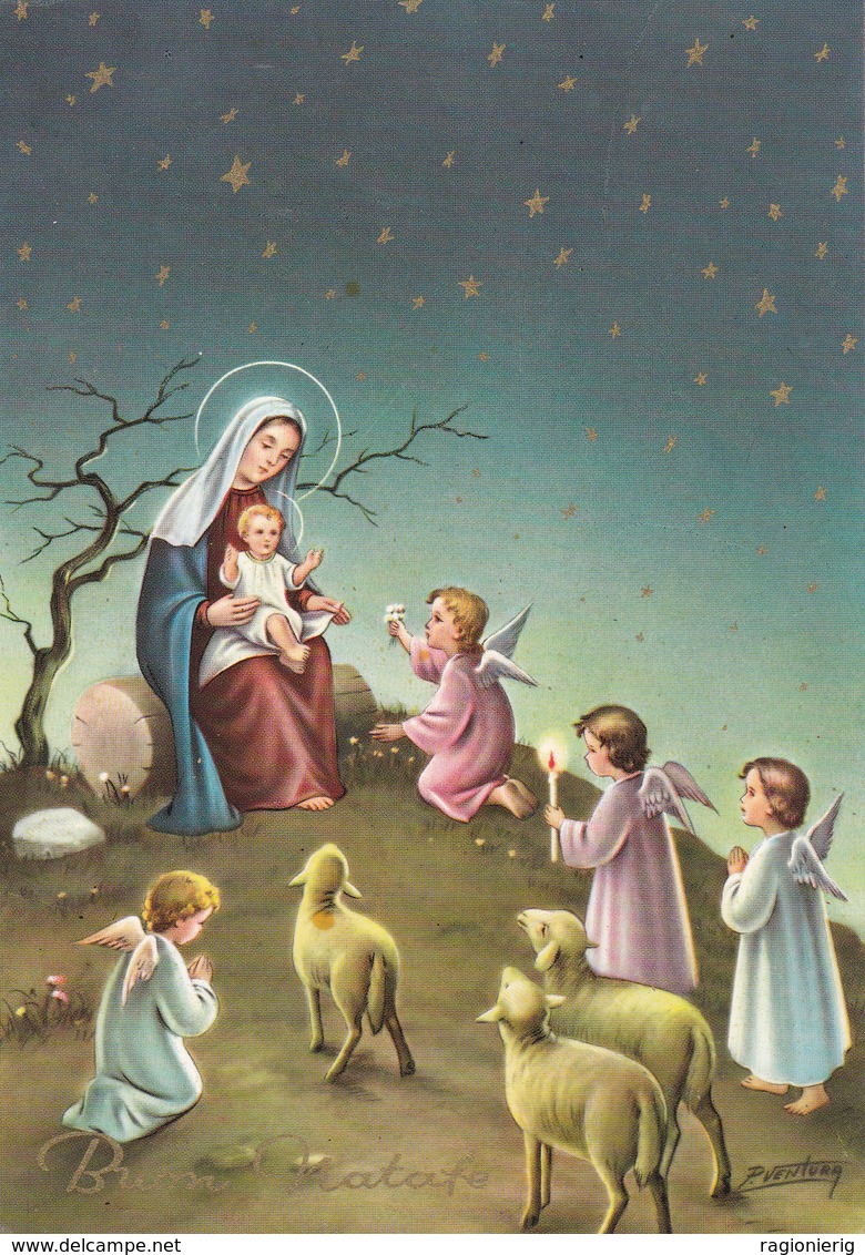 AUGURI FESTE - Buon Natale - Merry Christmas - Feliz Navidad - Joyeux Noël - Madonna,Gesù Bambino E Angioletti-P.Ventura - Altri & Non Classificati